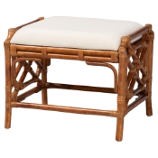 bali & pari Morley Marbled Tortoise Natural Rattan Ottoman - Handcrafted Accent Footstool with Decorative Frame, Coastal Tropical Style for Living Room